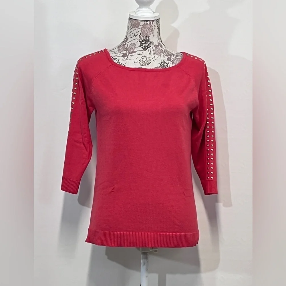 COPY - CARMEN MARC VALVO Poppy red 3/4 sleeve top size M - Picture 1 of 12